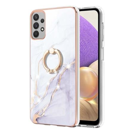 Marble Mønstret Cover med Ring Holder til Samsung Galaxy A73 - Hvid Marmor Haze White
