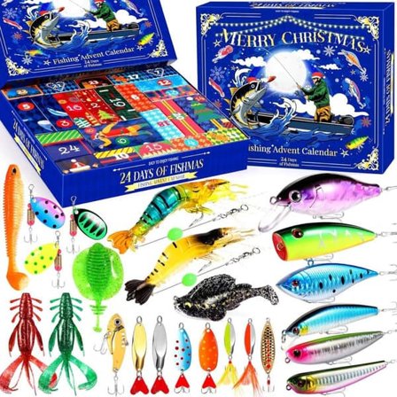 Fishing Advent Calendar 2025 - 24 Days of Fishing Lures & Tackle, Christmas Countdown for Adults, Perfect Christmas Gift for Men and Boyfriends