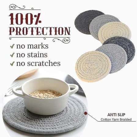 Absorberende drikkebrikker Håndlavede flettede drikkebrikker 6 stk. 11 cm runde 8 mm tykke (Sort)