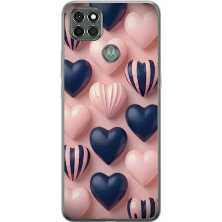 Kompatibelt Mobildeksel til Motorola Moto G9 Power Myke tredimensjonale hjerter i rosa og marineblå toner i et romantisk mønster