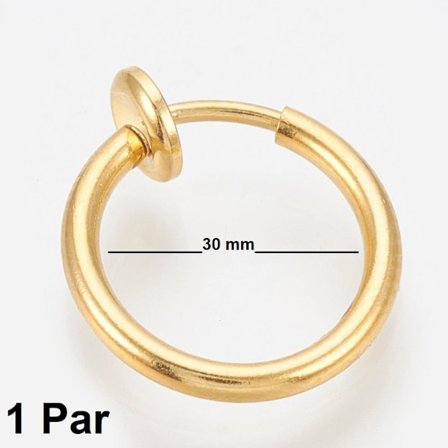 1 Par Guldpläterade Clip On Ringar 30 mm i diameter