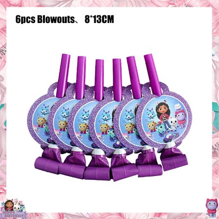 Gabby Dollhouse Bursdagsfest Tilbehør: Rosa Gabby Katt-kopper, tallerkener, servietter, ballonger, bakgrunn-FF- 6 stk. Blås drake