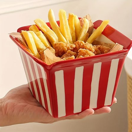 1 kpl 750 ml Sarjakuva Raidallinen Keraaminen Ranskanperunaämpäri, Välttämätön Popcorntyökalu Elokuvien Katseluun Kotona