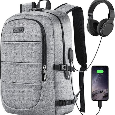 Laptop-ryggsekk for menn med USB-ladeport, ryggsekk for kvinner med anti-tyveri