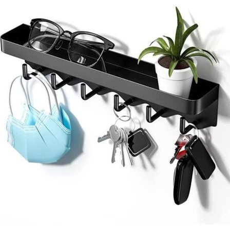 Seinään kiinnitettävä avainkoukkuteline avainhyllyllä ja tarjottimella, itseliimautuva avainteline eteiseen, käytävään, keittiöön