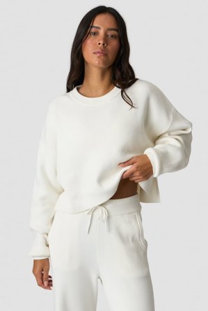 Soft Knit Oversized Cropped Crewneck White