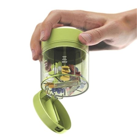 7-dagars pillerorganisatör med inbyggd skärare, bärbar veckovis pillerask med 7 fack för resor??