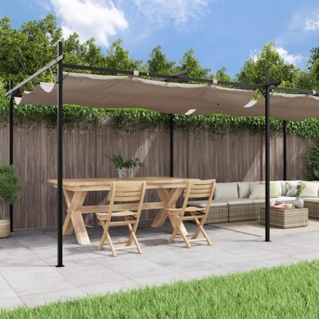 Pergola med infällbart tak taupe 589x292x230 cm