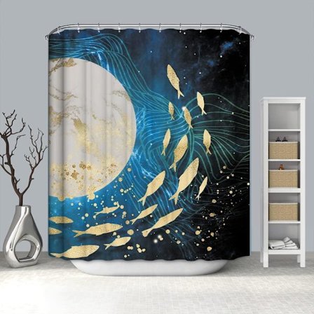 Vanntett dusjforheng 180 x 180 vektkant og muggbestandig og maskinvaskbart dusjforheng med krok, marine tungt forheng for bad