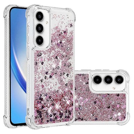 For Samsung Galaxy A56 5G TPU Telefondeksel Glitter Flytende Sand Støtsikkert Bakdeksel (Rose Gull Hjerteform)