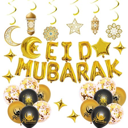 Eid Mubarak Ballonger Dekoration Set, Eid Mubarak Banner, Eid Ballonger