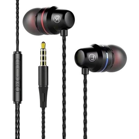Universelle in-ear hodetelefoner med fjernkontroll og mikrofon, svart