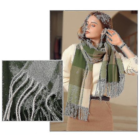 Kåpe i kashmir Vinterkåpe Dame Sjal Tykk Varmt Kvast Sjal-65*185cm-grønn
