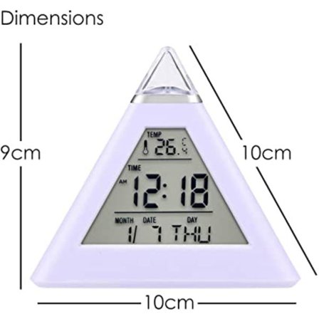Pyramideformet digital alarmklokke med 7 fargeskiftende LED-er