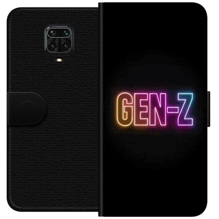 Yhteensopiva Lompakkokotelo Xiaomi Xiaomi Redmi Note 9S Neontext Gen Z värikkäässä valossa tummaa taustaa vasten modernissa digitaalisessa tyyliis