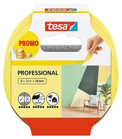 TESA MALERTAPE 25M*25MM 2PK GUL TESA MASKERINGSTAPE PROFESSIONAL