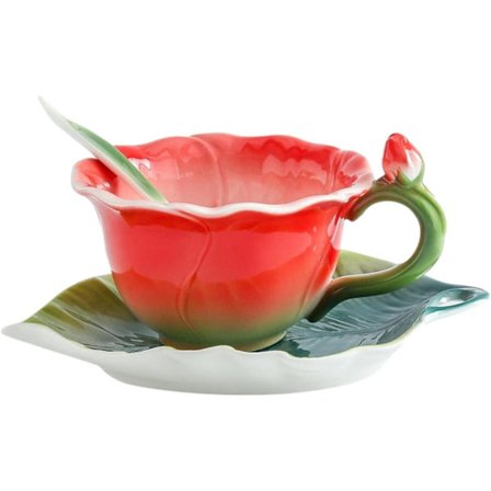 Färgad Ros Keramisk Kaffemugg Vattenkopp, Fat, Tallrik, Kannset för kontor hem restaurang café tehus - Rosa Ros Mugg