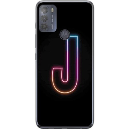 Kompatibel Mobilcover til Motorola Motorola Moto G50 Minimalistisk neonbogstav J i farveskiftende lys mod sort baggrund