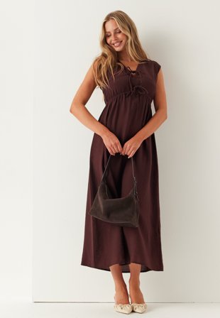 BUBBLEROOM - Viscose Tie Detail Dress - Brown