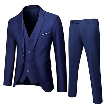 Herre 3-delt Slim Fit Dressjakkesett, Ensfarget Jakke Vest Bukser