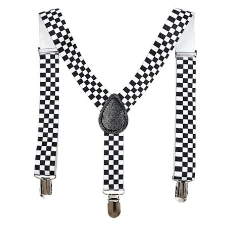 Rutete Clip-on Bukseseler Elastisk Y-rygg Suspender (svart+hvit)