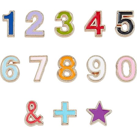 52 stk. Tal 0-9 Charms Farverige Legering Emalje Perler Stjerne og Plus Tegn Form Charms Lys Guld
