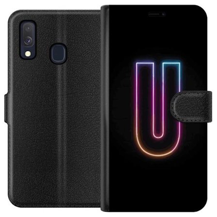 Kompatibel Tegnebogsetui til Samsung Samsung Galaxy A40 Minimalistisk neonbogstav U i farverig lyseffekt mod sort baggrund
