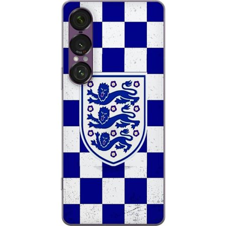 Yhteensopiva Puhelinkuori Sony Sony Xperia 1 VII Graafinen shakkiruudukkokuviointi sinisellä ja valkoisella, klassisella heraldisella vaakunalla, ret