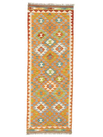 Hand Woven Kilim Afghan Old Style Rug 75X204 Wool Brown/Green Small