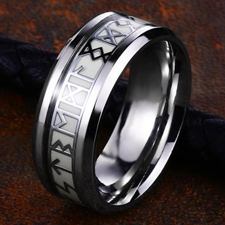 Ring - Nordic Mythology - Runes steel / White