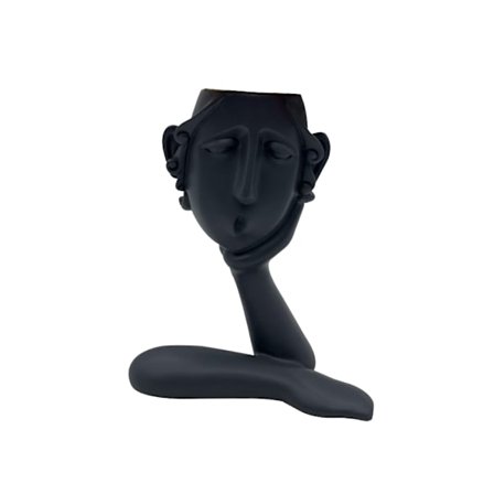 Sort polyresinvase, abstrakt skulptur 16x8x20 cm