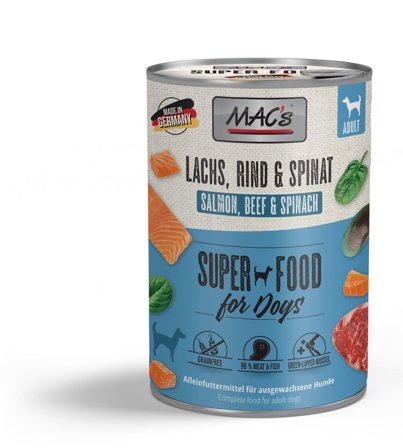 Mac's Super Food for Dogs Laks, Storfe og Spinat Våtfôr 6x800g