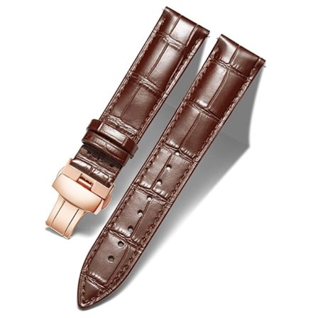 Læderrem til herreur og dameur - Alligatorrem med sølvfarvet butterfly-spænde - 1,3 lysebrun