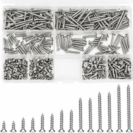 400 st M3 självgängande skruvar med platt huvud, Phillips rostfria stålskruvar, träskruvar 6mm/8mm/10mm/12mm/16mm/20mm/25mm/30mm - Bli rik