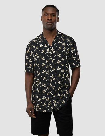 Shaping New Tomorrow - Breeze Bowling Short Sleeve Shirt - Black Flowers - Herre - Størrelse XXL