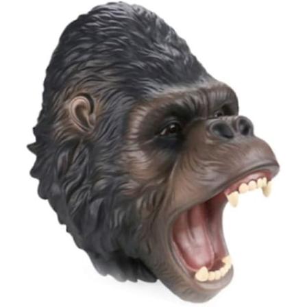 Mjuk Gummigorilla Handdocka Realistisk Gorillahuvud Öppen Rörlig Mun Lämplig för Berättande Undervisning Tårta Topper Dekoration Halloween Dekoration