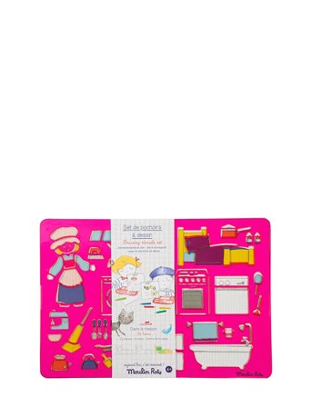 Moulin Roty Stencils Set - At Home - Pink - ONE SIZE