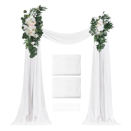 Artificiella Blomsterkit-Duoku-för Bröllopsbåge-Kit med Vita Blommor för Bröllopsbåge med Gardiner (4-pack)