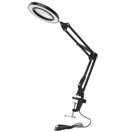 Led-suurennuslamppu kiinnikkeellä, 10 tasoa himmennettävissä, 3 väritilaa, 5-diopterin Real Glass -linssi, säädettävä