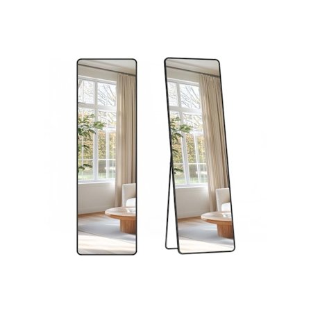 Rootz Full Body Mirror - Rektangulært spejl - Stor væg spejl - Hårdt glas & aluminium - 150 cm x 40 cm sort