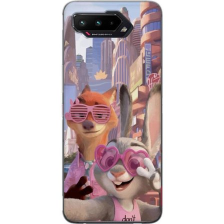 Kompatibelt Mobilskal till Asus Asus ROG Phone 5 Animerade djur i solig stadsmiljö med rosa solglasögon och positivt budskap i färgstark feelgood s