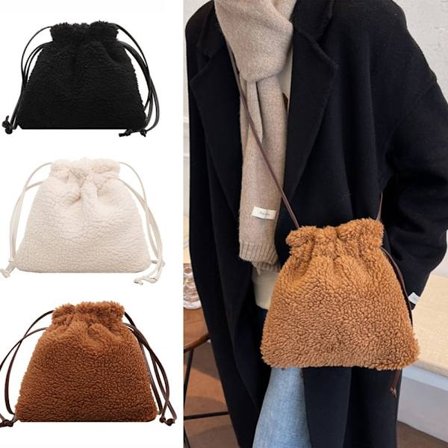 Damaxelväskor Fluffig Bucket Bag med dragsko - high quality