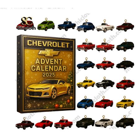 Chevrolet julekalender med overraskelsesboks, 2D flat juletrepynt, julegave