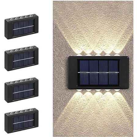 10 LED Solcelle Vegglampe Opp Ned, 4 Pakk Belysning Utendørs Solcelle Sensor Lampe, IP65 Vanntett Moderne Nordisk Stil Dekorativ Belysning for Hjem 