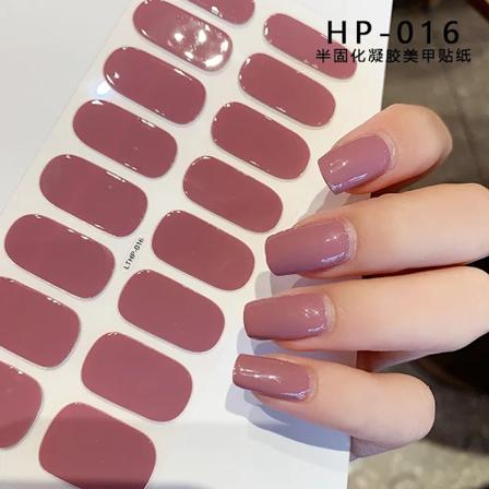 16Tips Uv Semi-Cured Gel Nagel Wraps Klistermärke 5D Ren Färg Full Täckning Uv Lampa Gel Klistermärke Lång-Lang Spikförlängning Patch Remsa NK-LTHP-