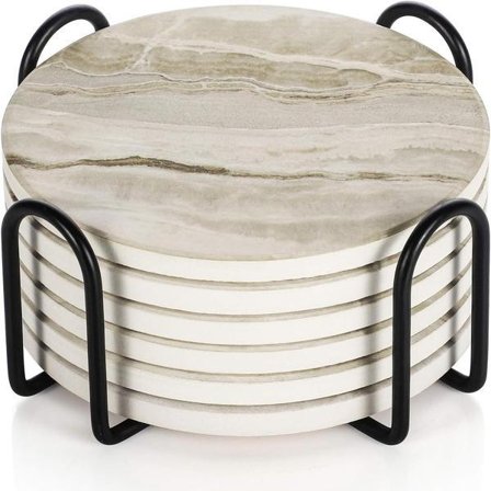 Sett med 6 Brikker med Stativ, Absorberende Sklisikre Keramiske Brikker