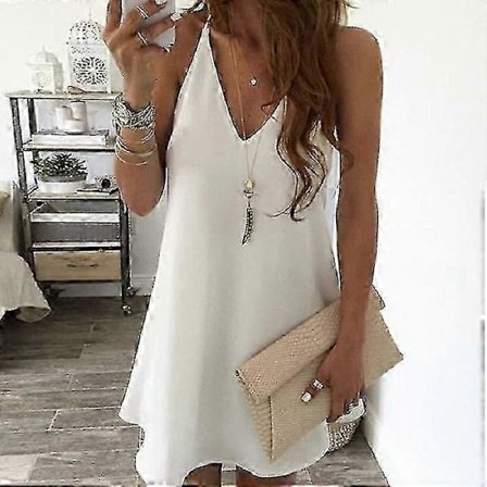 Chiffon Stropp V-hals Swing Kjole for Kvinner