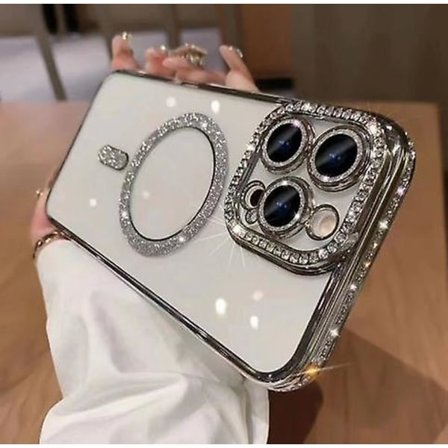 Magsafe Magnetic Luxury Plating Bling Rhinestones Diamond Sparkly Shockproof Case För Iphone 15 Pro Max 15 Ultra