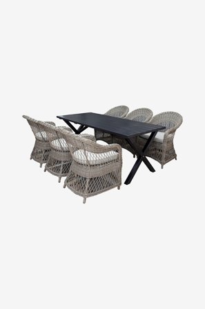 LifestyleGarden - Pöytä 190 cm & 6 kpl Marbella-tuoleja - Musta - Ruokailuryhmät - - Homeroom