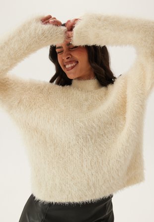 ONLY - Onllulu Ls Rib Highneck Cc Knt - Cloud Dancer - Kläder - - Bubbleroom